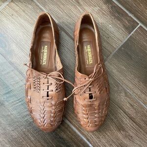 Genuine Leather Woven Brogue Flats